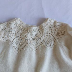 Cream Lace Detail woolen Knit Sweater