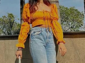 Mustard Puff Sleeve Crop Top