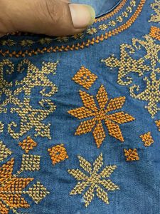 Stylish Embroidered Denim Kurta