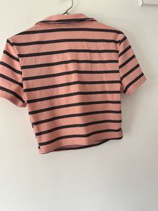 Striped Cropped Polo Shirt