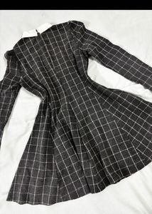 Chic Grey Plaid Long Sleeve Dress