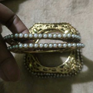 Elegant Pearl and Gold Bangles pack of 4