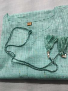 Aqua Cotton Kurti with Tassel Detail