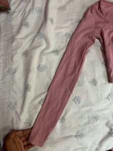 Pink Ruched Long Sleeve Crop Top