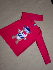 Girls' Red Christmas Reindeer Long Sleeve Top