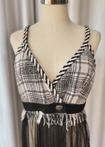 Sheer Black Tulle Plaid Dress