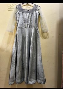 Elegant PistaGreen Anarkali with Embellished Neck