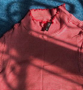 Red Striped Mock Neck Top
