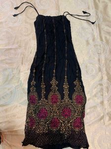 Elegant Black Kurti with Gold &amp; Red Embellishments