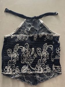 Embroidered Padded Denim Halter Top