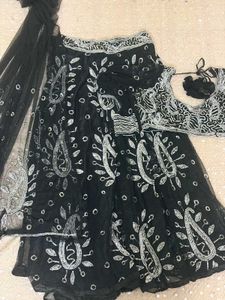 y2k Black Sequined Lehenga Choli Set