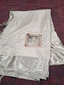 Elegant pitha work Silver  Saree