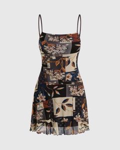 Leaf printed Sheer Mini Dress