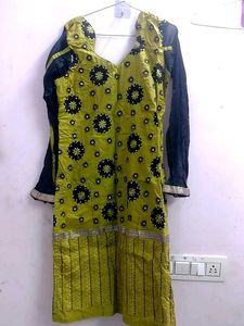 Olive Green & Black Embroidered Tunic ,