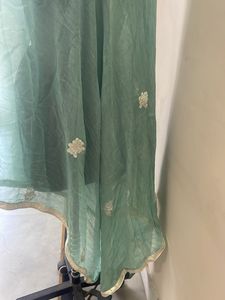 Elegant Teal Dupatta with Silver Border