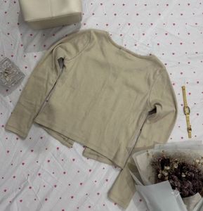 Set combo beige Long Sleeve Tie and Neck Top