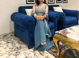 Elegant Teal Crop Top with Palazzo Pants