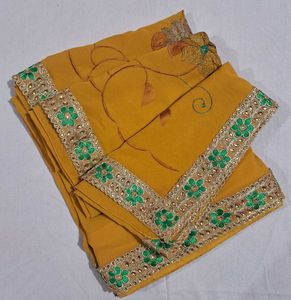 Yellow Embroidered Saree with Blouse (free size)