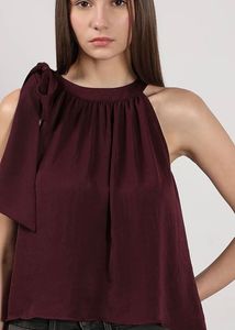 Chic Burgundy Halter Neck Top with Bow Detail