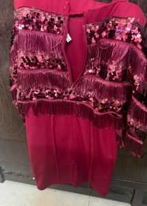 Maroon Sequin & Fringe Party Dress