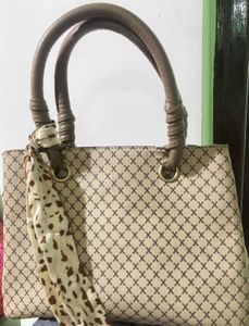 Stylish Printed Handbag with Scarf Accent