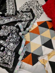 Elegant Black Embroidered Saree
