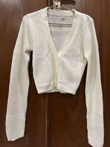 Cream Ribbed V-Neck Cardigan