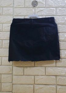 Black Denim Layered Mini Skirt Over Short