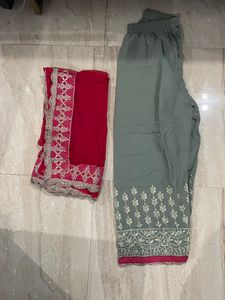 Sharara Suit Set Grey &amp; Red