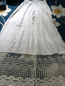 White Palazzo Pants with Lace Detail