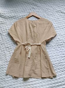 MANGO Striped Short Sleeve adjustable Top