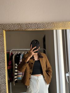 Vintage Black Yellow Check Crop Blazer