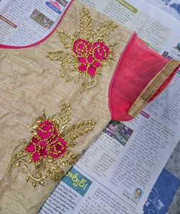 Heavy work and Elegant Pink &amp; Gold Anarkali set