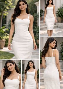 H&M Elegant Stretchable White Corset Midi Dress
