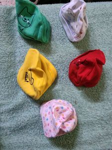 Assorted Set Of 5 Caps, New Born To 6 Months;