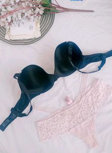 Navy Lace Trim Bra &amp; Panty Set
