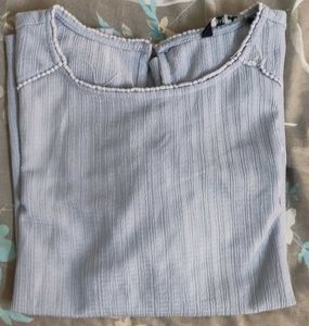 Cute Blue Striped Puff Sleeve Top