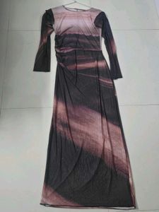 Long Sleeve Abstract Print Maxi Dress
