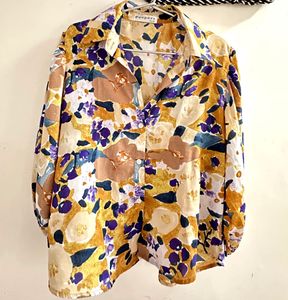 Chic Floral Print Collared Shirt and pant pair