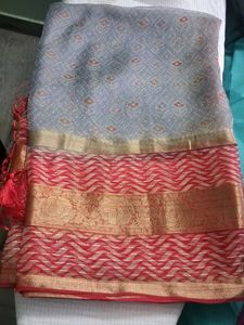 Elegant Grey Floral Saree