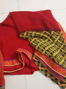 Vibrant Blue &amp; Red Printed Saree