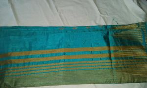 Beautiful Teal &amp; Gold Striped Saree
