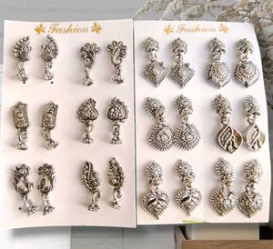 Oxidised Alloy Silver Plating Earring Pair Of 12