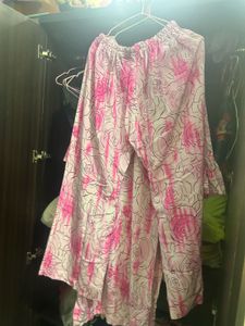 Pink Rose Print Kurta set