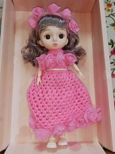 Adorable Pink Doll with Crochet Dress