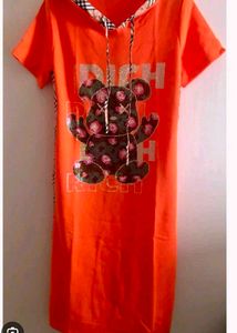Orange Bear Print Dress