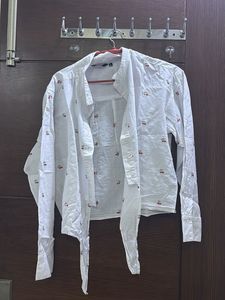 White Cherry Print Button-Down Shirt
