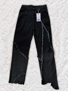 grey straight Ripped Hem Jeans