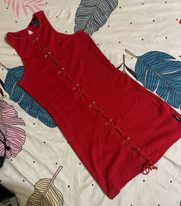 Red Lace-Up Sleeveless Dress