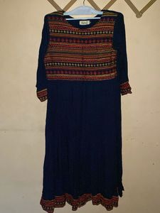 Embroidered Navy Blue Kurta